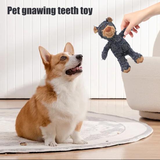 Squeaky Dog Chew Toy Interactive Plush Bear Toy with Sound Indestructible Dog Teeth Cleaning Toy for Aggressive Chewers