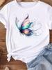 (Азиатский размер) любовь сердце бабочка тренд Женская футболка Топ Одежда Повседневная футболка Мода Принт Леди Женская Графическая Футболки с коротким рукавом