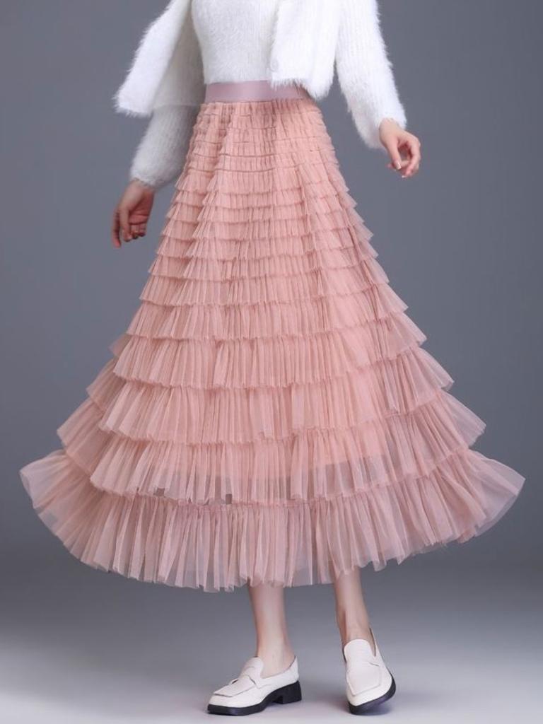 Эластичная талия Сетчатые длинные юбки для женщин Элегантные винтажные с высокой талией Пышная юбка из тюля Юбка-торт Женская одежда
