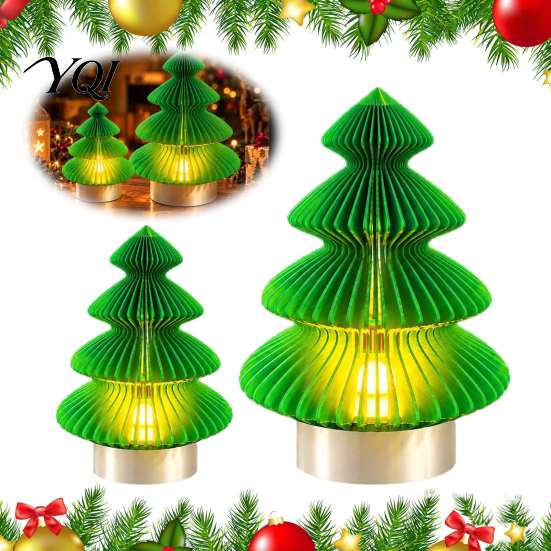 Battery Powered Tree Lamp Origami Christmas Night Light, 3D Printed Xmas Lamp, Operated Light Decorative Tabletop for Home Bedroom Holiday Party