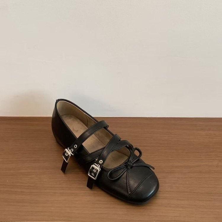 French retro design Mary Jane shoes autumn new square head cross buckle ballet shoes