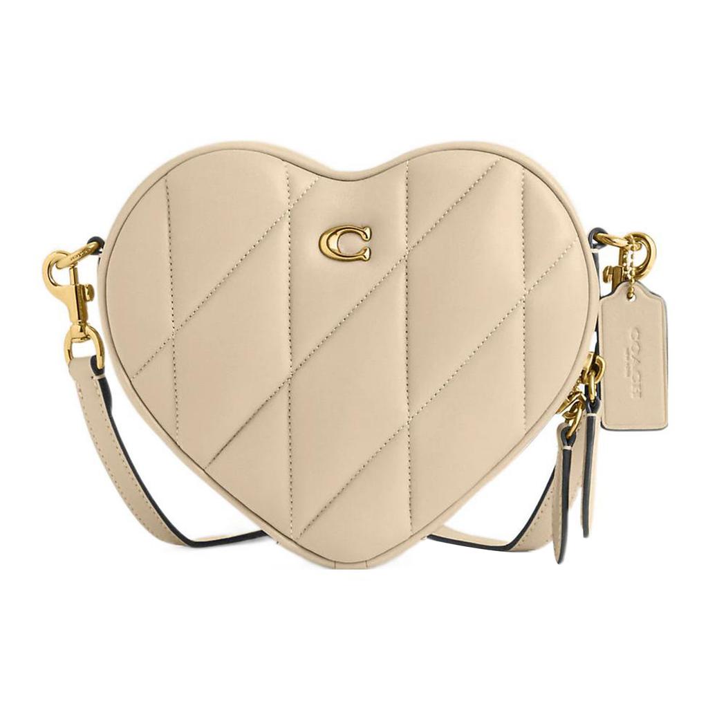New COACH Heart Quilted Leather Heart Bag, Shoulder Bag, Crossbody Bag Trumpets Women's Beige CE725-B4IY