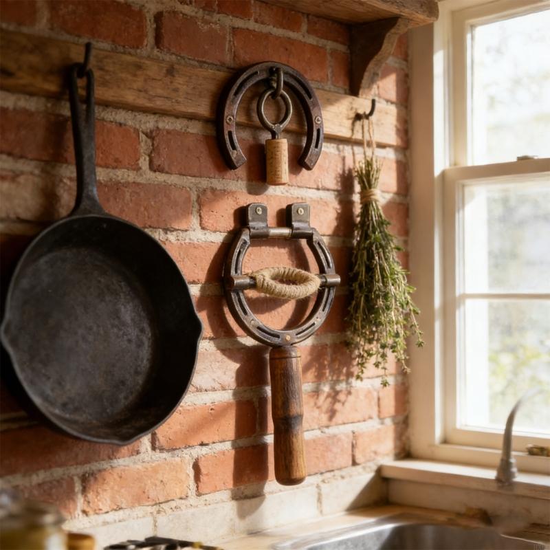 Unique Handmade Iron Horseshoe Wine Bottle Opener Wall Mount Farmhouse Antique Corkscrew Kitchen Wall Art Decors Gift HX6C