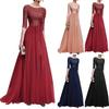 Women's Summer Casual Solid Color O-neck  Back Zipper Mid-sleeve Stitching Lace Mesh With  A-line Evening Dress