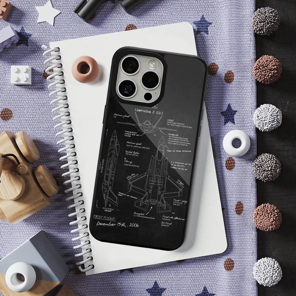 Blueprints Art Aircraft For iPhone 15,Mini,13,12,Pro,16,17,Max,11,14,Plus,For Magsafe,Magnetic Wireless Charging Case