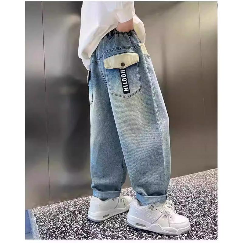Casual Blue Denim Long Pants For Big Kids Boys