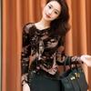 Autumn New Mesh Irregular Bottoming Shirt Long Sleeve Fashion Versatile Western Style Printed T-Shirt Tops for Women