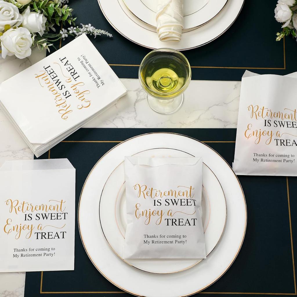 100 Pcs Retirement Cookie Bags 5 x 7 Inch Candy Buffet Party Favor Paper Bags Retirement Is Sweet Enjoy a Treat Cookie Thank You Supplies for