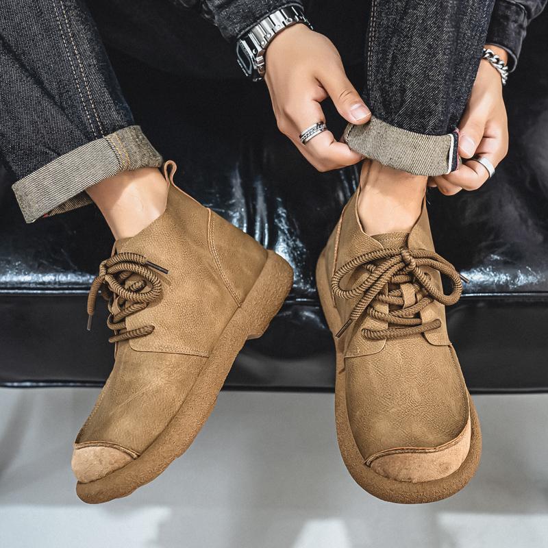 Мужские ретро ботильоны, обувь, модная повседневная обувь для вождения, черные, коричневые, с широким носком, высокие, больших размеров