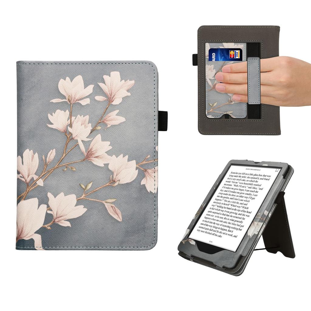Kwmobile Amazon Kindle Paperwhite Generation 2021 Compatible Case Cover PU Leather Auto Sleep Reader Protection Magnolia Design Gray 11. - E-book -