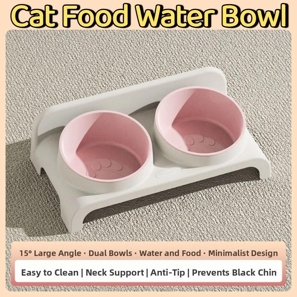 Double Bowls Cat Food Water Bowl 15 ° Slant Anti-flip Pet Water Feeder Container Multifunction Detachable Pet Food Dispenser