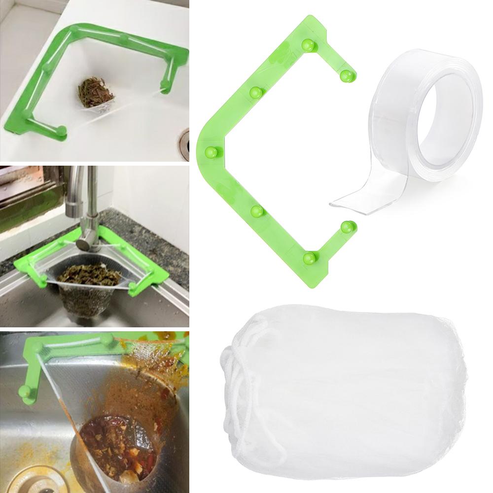 Hanging Corner Holder Garbage Storage Rack Sink Strainer Bag Leftovers Triangle Tri-Holder Filter