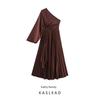 Kaslead New Women Clothes Western Style French Style Simple Full Body Pleat One Shoulder Formal Dress Long Dress