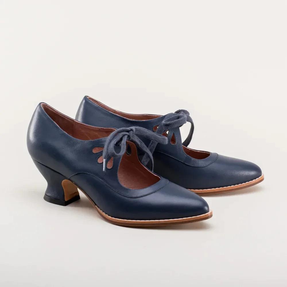 2024 2024 Женские туфли-лодочки Mary Jane Shoes Европейские и американские новые элегантные туфли на низком каблуке со шнуровкой Большие женские туфли 2024 Весна