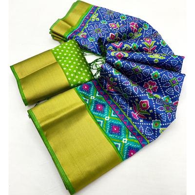 Туссар шелк lagdi патта с Kalkota Ручная печать patola Печать в полном сари с нарядными кисточками в Pallu с бегущей блузой