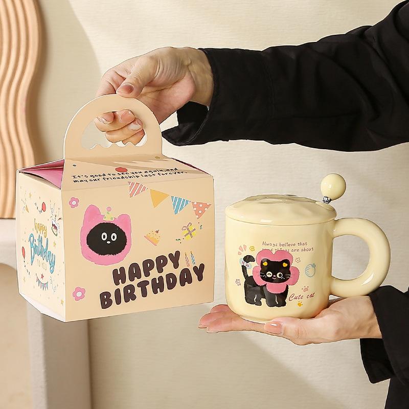 Little Black Cat Cute Creative Elegant Simple Cartoon Mug Three Dimensional Ceramic Cup Cute Souvenir Gift Box Set
