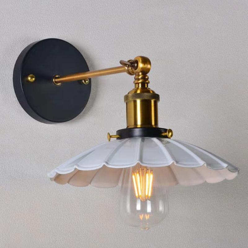 American Style Rural Retro Industrial Style Wall Lamp Iron Bedside Wall Light Staircase Creative Small Black Umbrella Sconce E27