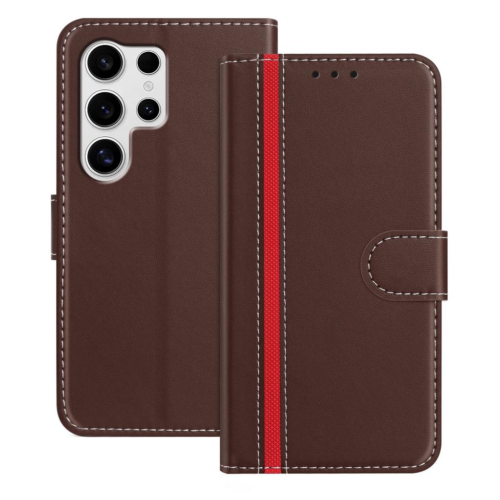 For Samsung Galaxy S25 Ultra Phone Cases Wallet Stand Color Splicing Leather Cover with Magnetic Clasp
