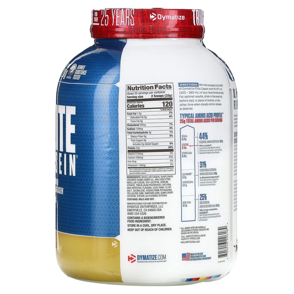 Dymatize Elite Casein, Smooth Vanilla, 4 Lb (1.8 Kg)
