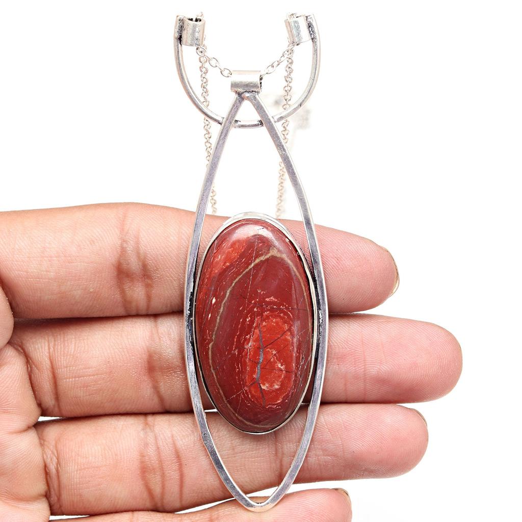 Jasper Gemstone Mother's Day Ethnic Handmade Silver Jewelry Necklace 20 in