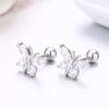 Cute 925 Sterling Silver Butterfly Pink Cz Screw Back Stud Earrings For Women Child Girls Kids Jewellery Orecchini Aros Aretes