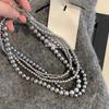 Zhenduo Hemp Gray Pearl Necklace: Versatile Clavicle Chain Sweater Accessory