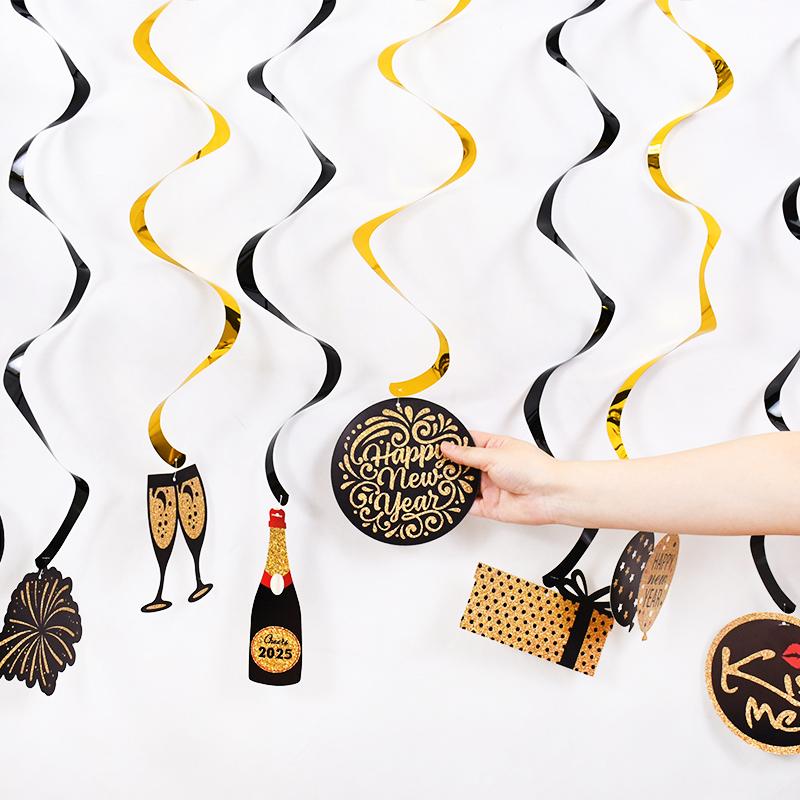 10 шт./компл. С Новым годом спиральная подвесная гирлянда-баннер Hello 2025 Новый год украшения для вечеринки реквизит для фотобудки подарок