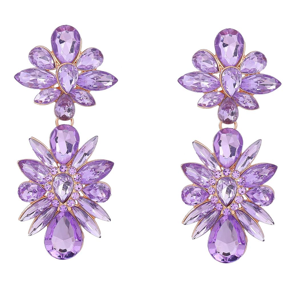 Crystal Flowers Dangle Geometric Earrings For Women Pendientes Bride Wedding Party Vintage Jewelry