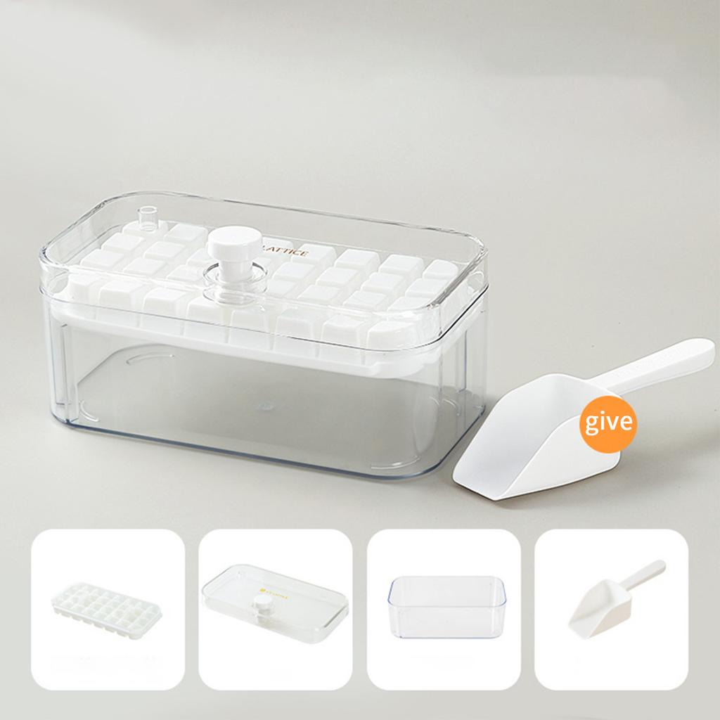 Dvkptbk Ice Trays Ice Cubes Tray with Lid and Bin,32 Pcs Ice Cubes Molds with Ice Scoop,Easy Release  Save Space Ice Cubes Storage Container Set Ice