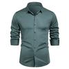 Spring Autumn Men's Long Sleeve Shirts Solid Color Square Collar Smart Casual Shirt Men Daily Anti-Pilling Fashion Dress Blouse