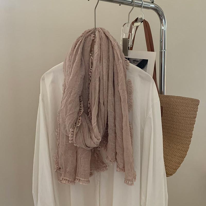 New Pure-Color Cotton Lace Scarf Japanese-Style Simple Thin-Style All-Purpose Shawl Korean Spring And Autumn Women And Men