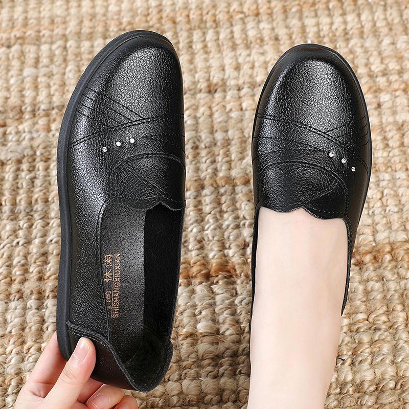 Мягкие кожаные туфли для мам с говяжьим сухожилием, рабочая обувь с мягкой подошвой, женские удобные туфли без шнуровки на плоской подошве, нескользящая повседневная кожаная обувь