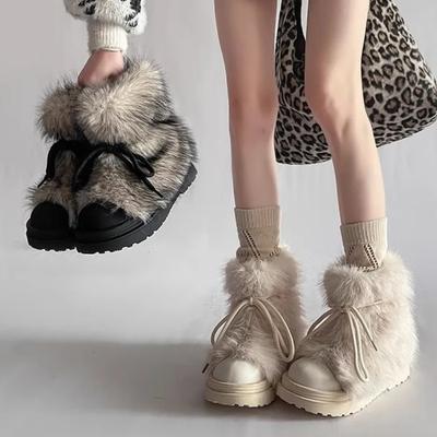 Модные стильные женские зимние сноубутсы из искусственного меха, нескользящие с толстой подошвой, с плюшевой подкладкой и хлопковые ботинки с большим носком