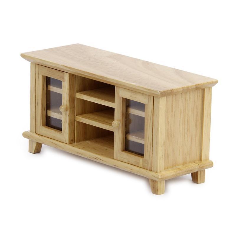 1: 12 Кукольный домик DIY Мини Мебель Кукольный домик Гостиная Сцена Двухдверный Шоу Боковой шкаф Тумба под телевизор