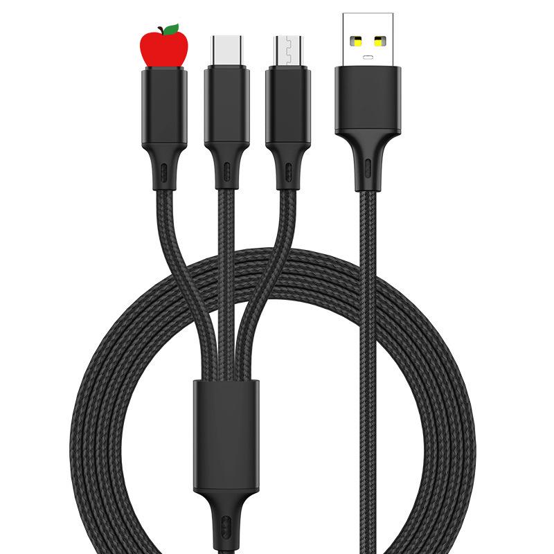 Плетеный 2А Быстрозарядный 3-в-1 Кабель для Huawei, Apple, Android - Идеально для Использования в Автомобиле