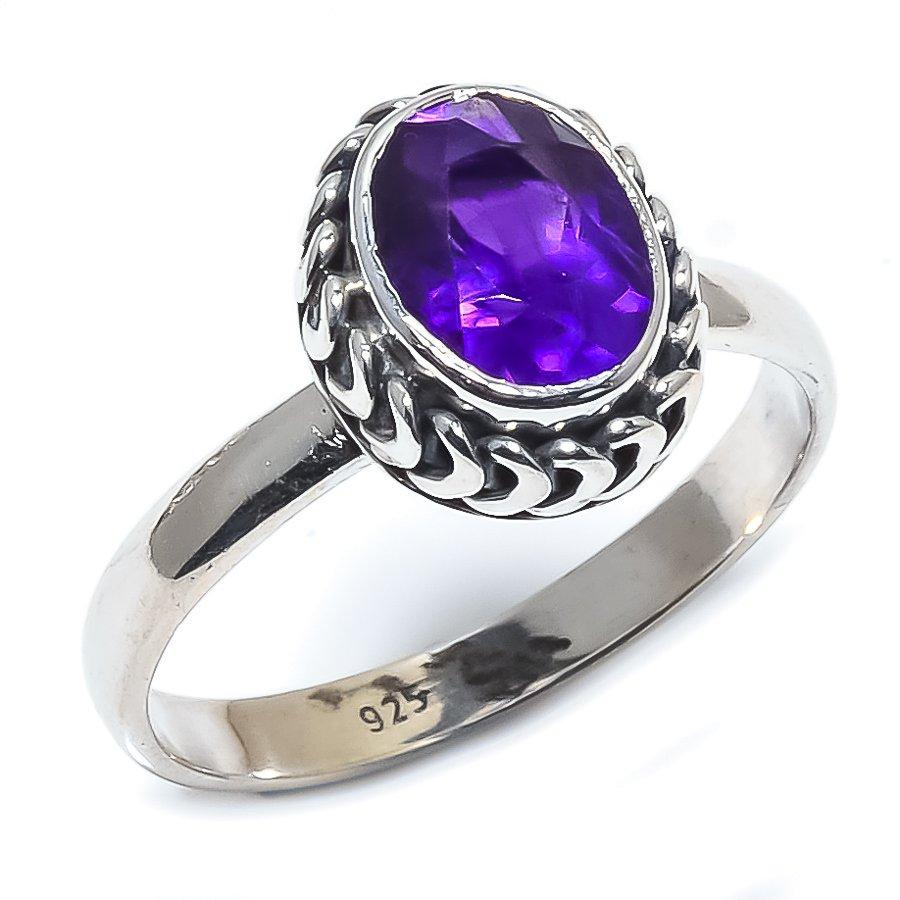 Натуральный африканский аметист драгоценный камень 925 стерлингового серебра ювелирное изделие кольцо размер 9.5 e1c81