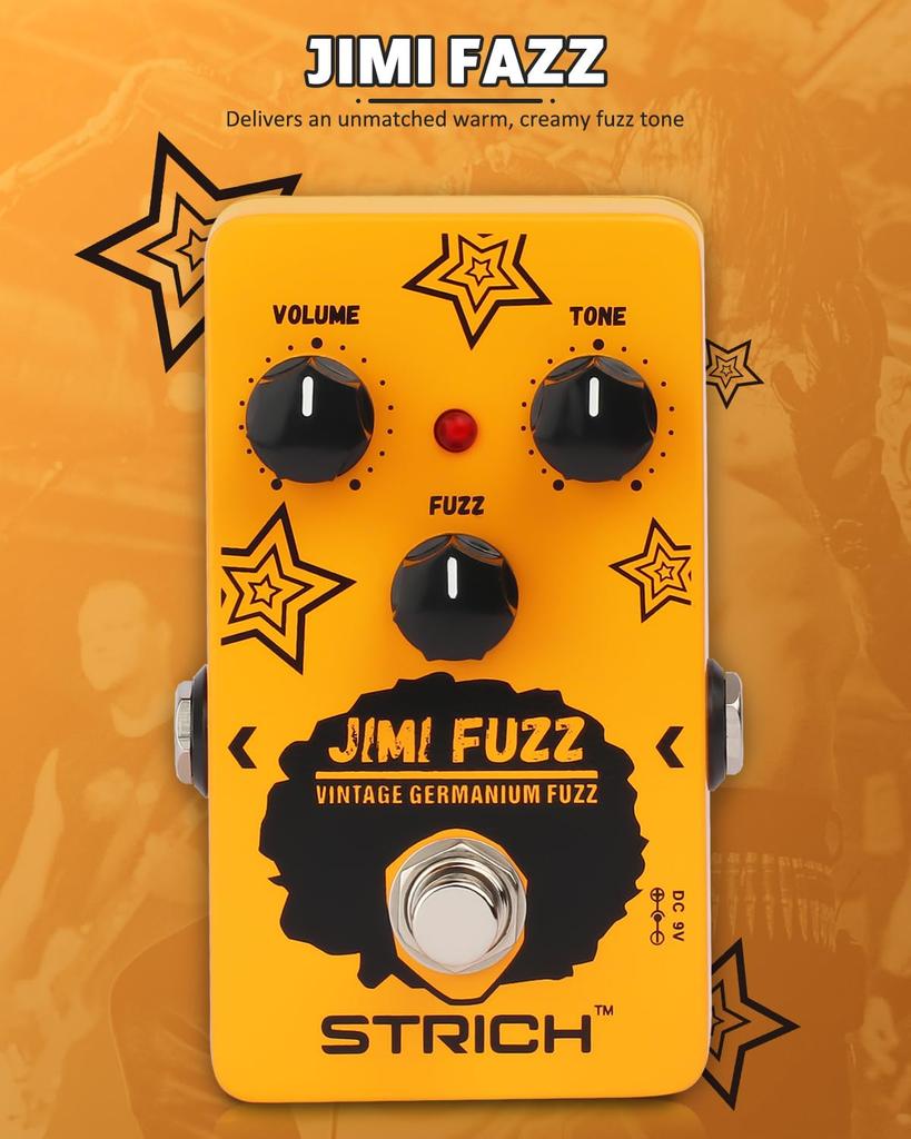 STRICH Jimi Fuzz Guitar Compact Electric Guitar Mini Classic and Gain True Bypass for Electric Orange Pedal, Fuzz, Sound, Volume, Tone, Controls,