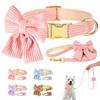 Cute Pink Dog Collar Leash Set With Bowtie Adjustable Soft Velvet Pet Collars And Leash for Small Medium Dogs Dog Accessories