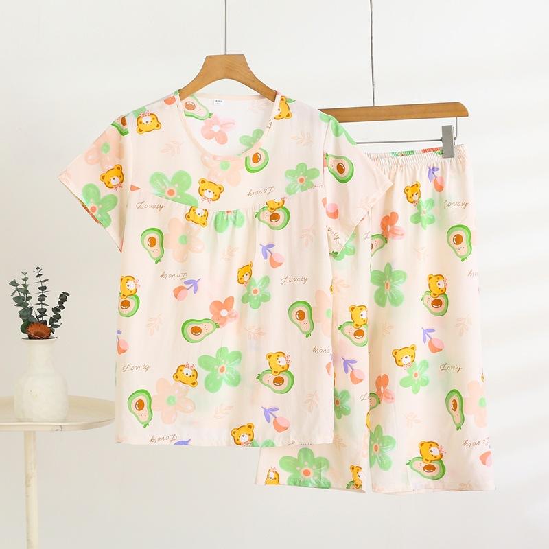 Летний комплект домашней одежды с коротким рукавом, женский тонкий топ с круглым вырезом, шорты, свободная пижама из двух частей