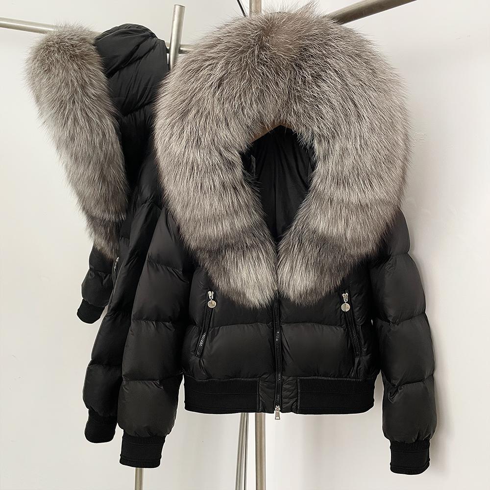 OFTBUY Женская теплая пуховая куртка с капюшоном, утолщенная, пушистая, новая зимняя, с верхом из натурального лисьего меха, одежда, пальто из натурального меха с пухом белой утки