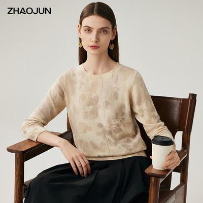 Женский свитер Zhaojun 2025 Осень/Зима, 100% кашемир, с круглым вырезом, с чернильным принтом
