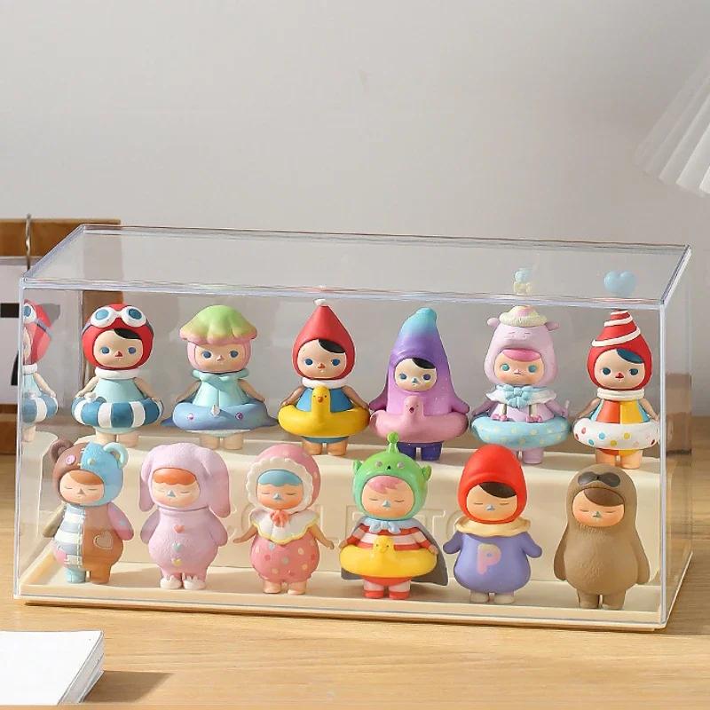 Action figures storage box, portable organizer acrylic transparent display cabinet, stackable dustproof case for dolls models