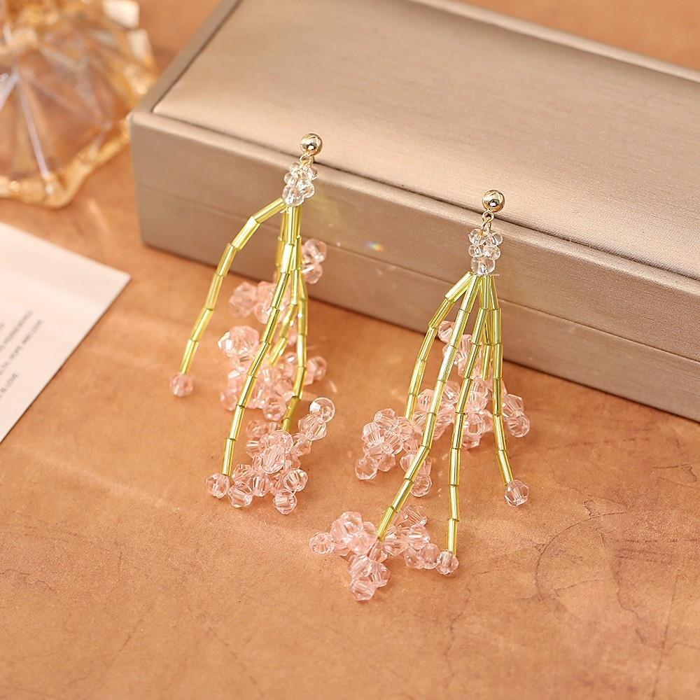 Fresh Pastoral Holiday Style Earrings Crystal Flower Beaded Floral Earrings Beaded Earrings Women