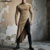 INCERUN Autumn Men Turtleneck Long Sleeve High Splits Tunic Tops Pullovers