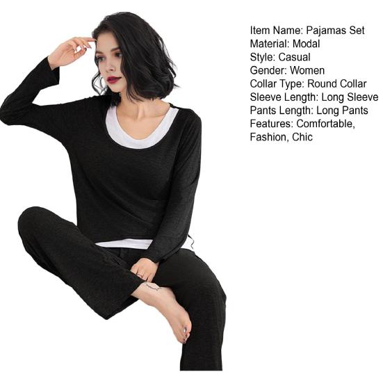 Комплект женской модальной пижамы из двух частей: топ с длинным рукавом и брюки