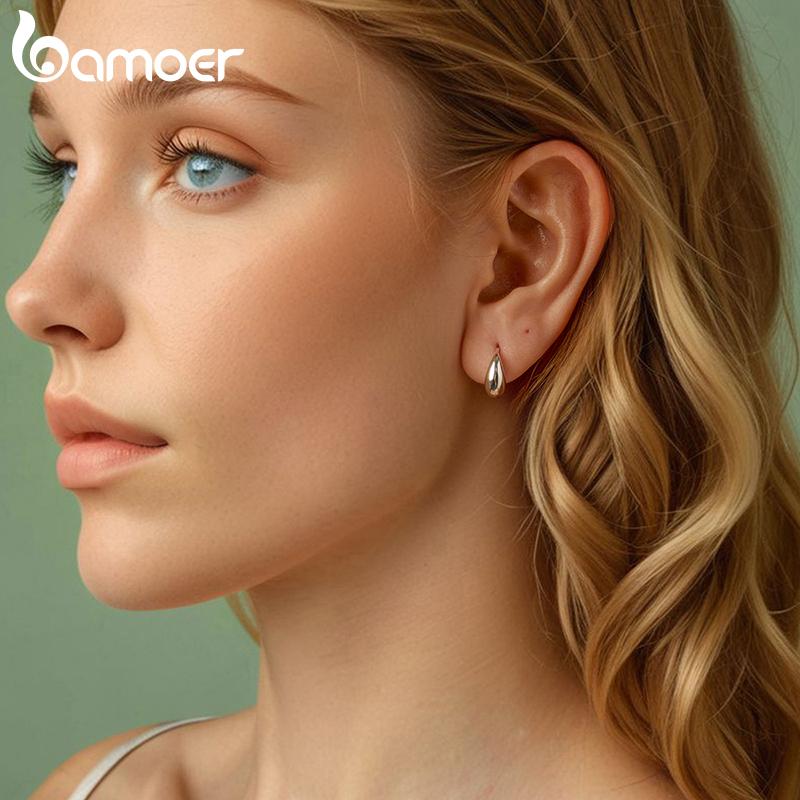 Женские серьги-кольца BAMOER Solid 925 Sterling Silver с объемными каплями воды, легкие полые модные украшения в форме капли воды