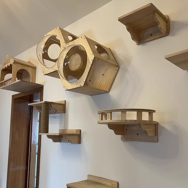 Cat Sky Park Wall-mounted Cat Tree Cat Jumping Platform Includes Sisal Scratching Board Suspension Bridge Soft Bed with Step