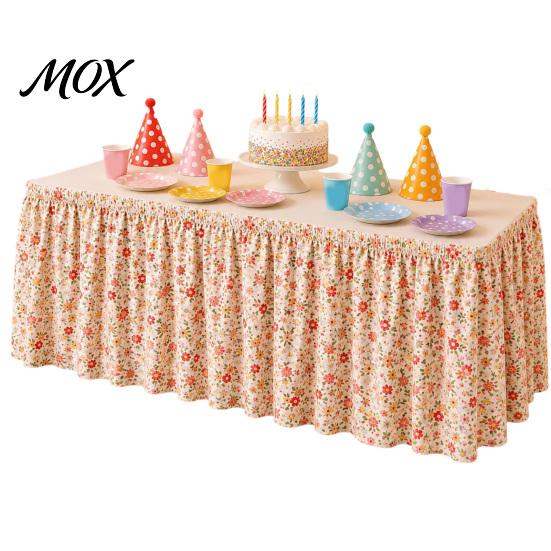 Washable Table Skirt for Buffets Floral Fruit Skirt, 6Ft x 29.5in Elastic Pleated Tablecloth Birthday Parties Teacher Desk Classroom, Home Office