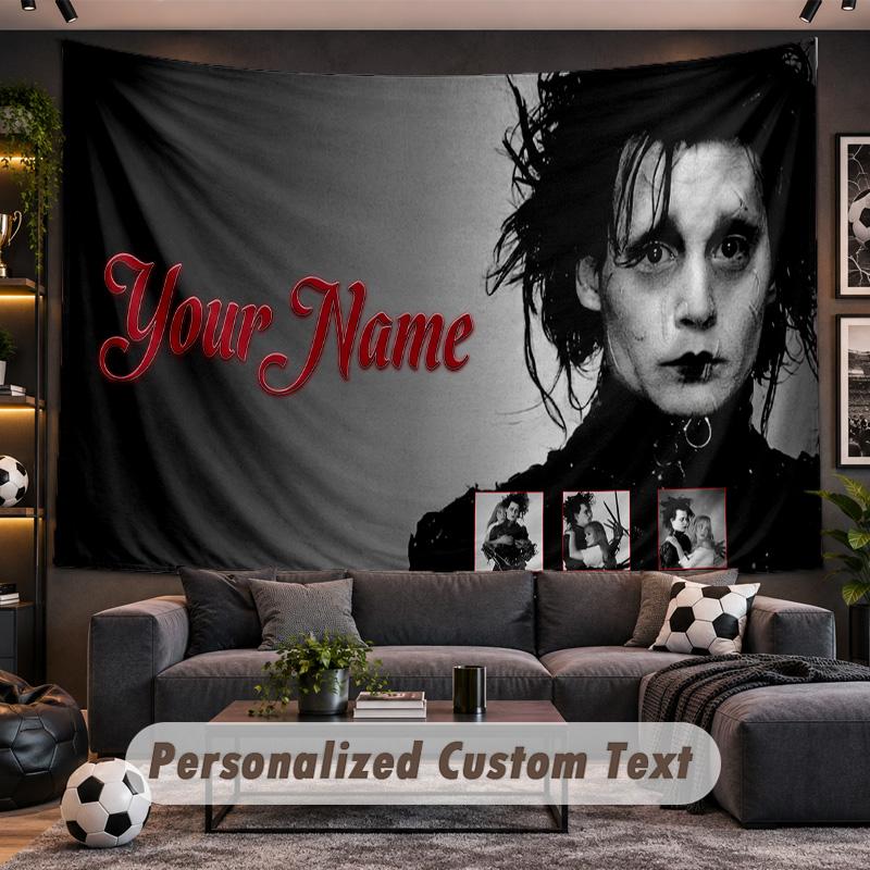 Edward Scissorhands Personalized Tapestry Support Custom Name, Wall Art Home Decoration