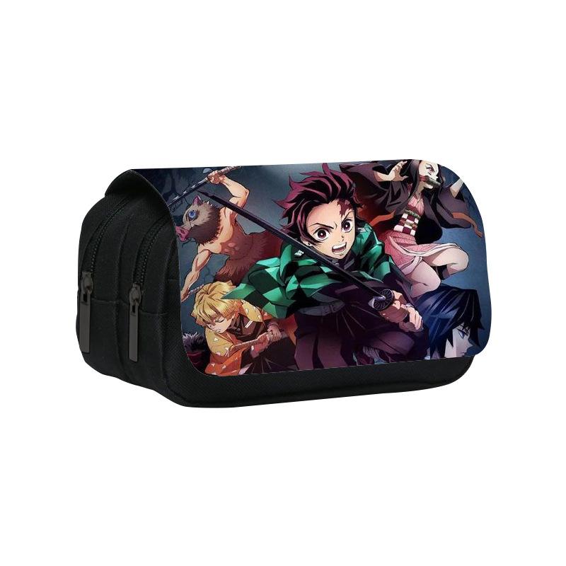 Двухслойная пенал-косметичка Kimetsu No Yaiba 22 см / 8,7 дюйма Школьная пенал-сумка для ученика Большое отделение Школьный пенал Подарок для школьника